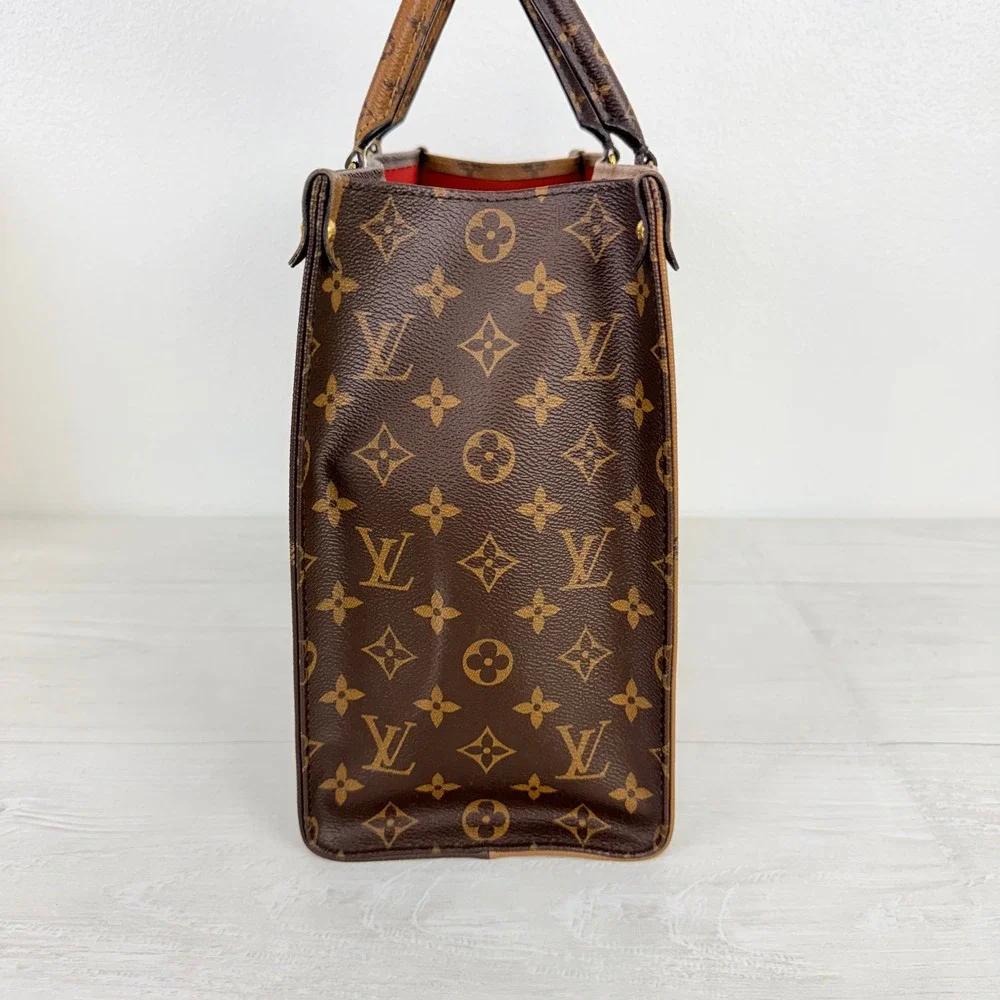 Louis Vuitton Onthego MM Tote Brown Giant Monogram Luxury Work Travel Bag Auth
